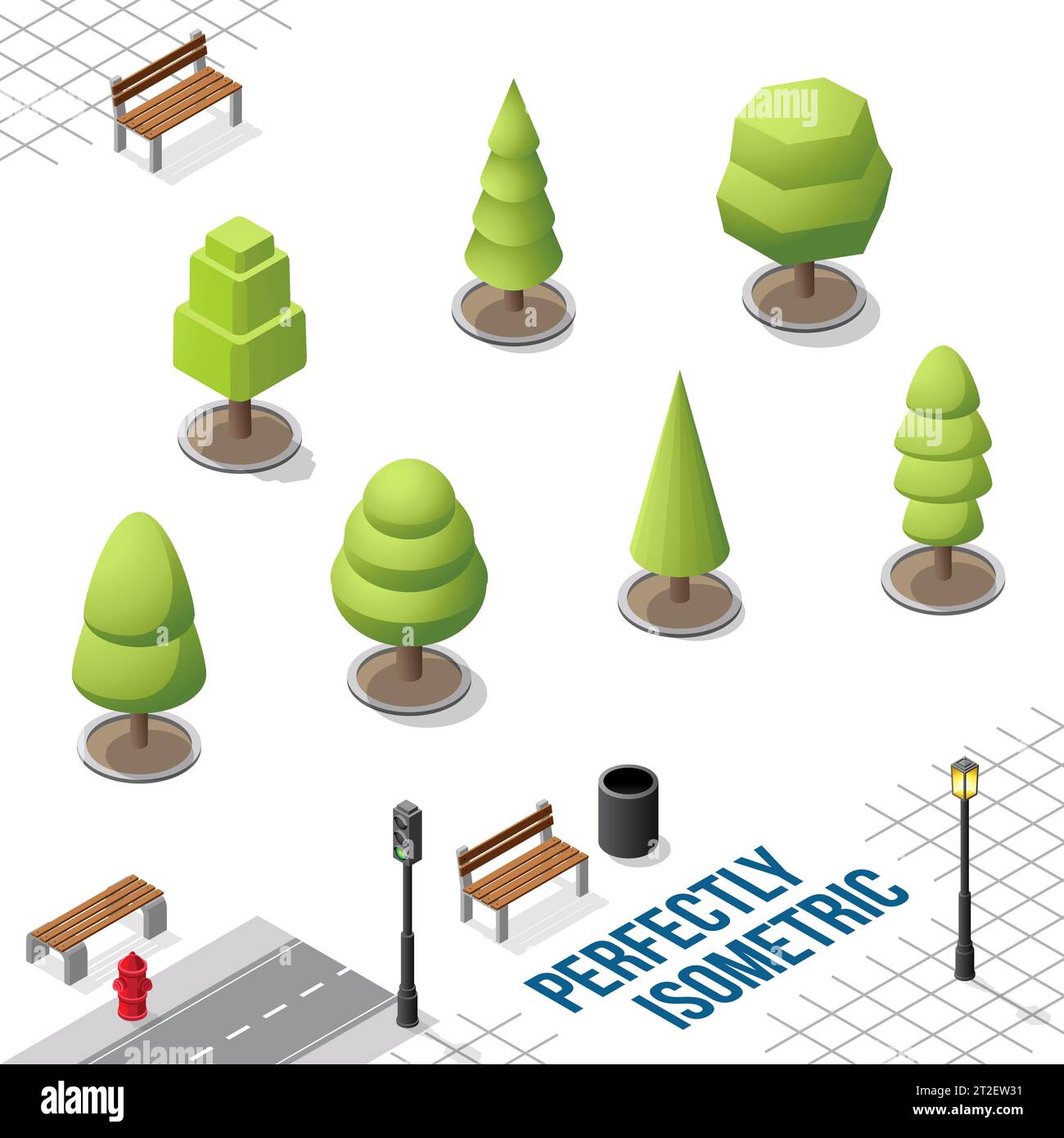 Isometric Trees Set 38 isolated on a White Background Stock Vector