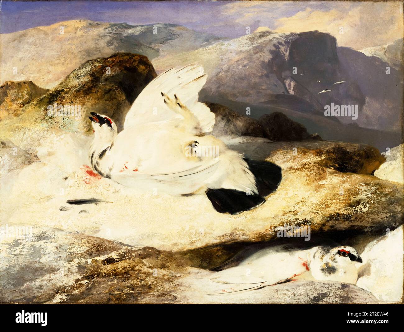 Sir Edwin Henry Landseer, Ptarmigan in a Landscape, painting in oil on panel, before 1833 Stock Photo