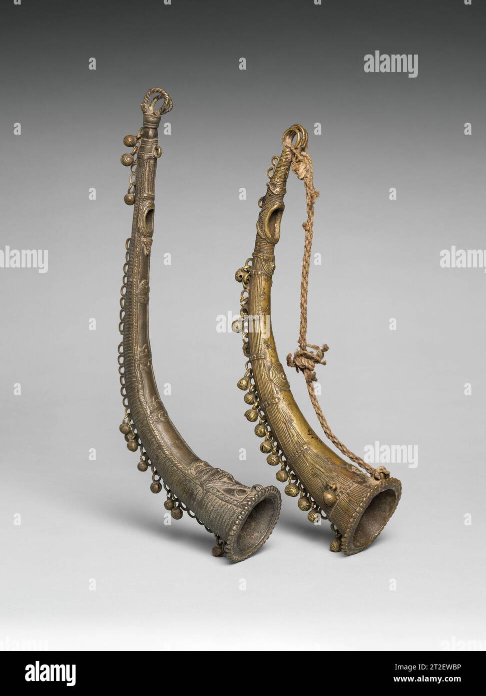 Two Cast Brass Side Blown Horns (Turi) Bastar, Chhattisgarh, India