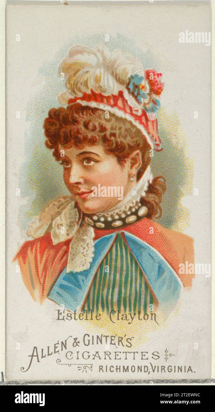 Estelle Clayton, from World's Beauties, Series 1 (N26) for Allen & Ginter Cigarettes Publisher Allen & Ginter American 1888 Trade cards from 'World's Beauties,' Series 1 (N26), issued in 1888 in a set of 50 cards to promote Allen & Ginter brand cigarettes. Stock Photo