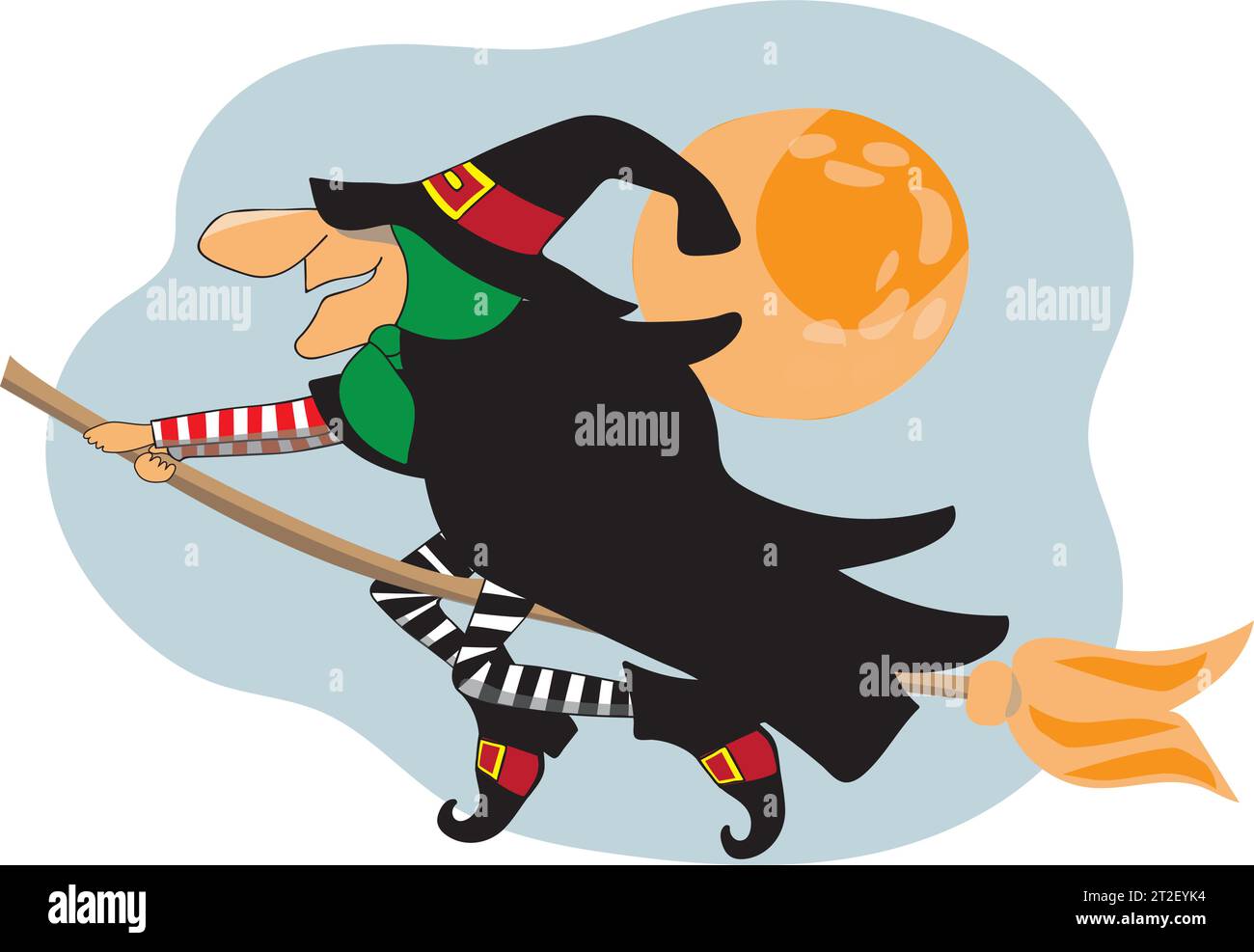 Happy Smiling Halloween Witch Flying on her Broom Stock Vector Image ...