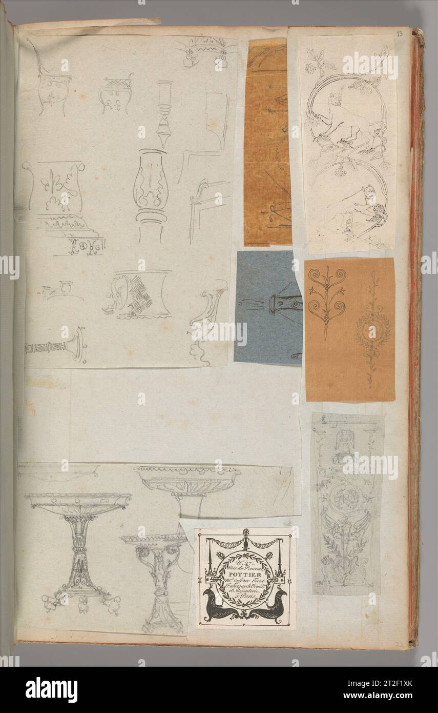 Page from a Scrapbook containing Drawings and Several Prints of ...