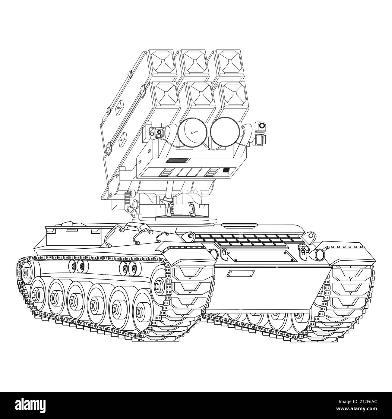 Selfpropelled Anti aircraft air defense system in line art