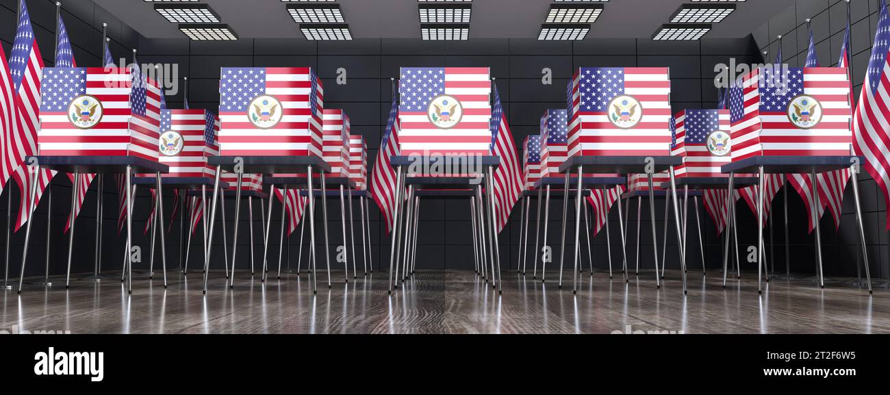 USA - polling station and voting booths with coat of arms - election ...