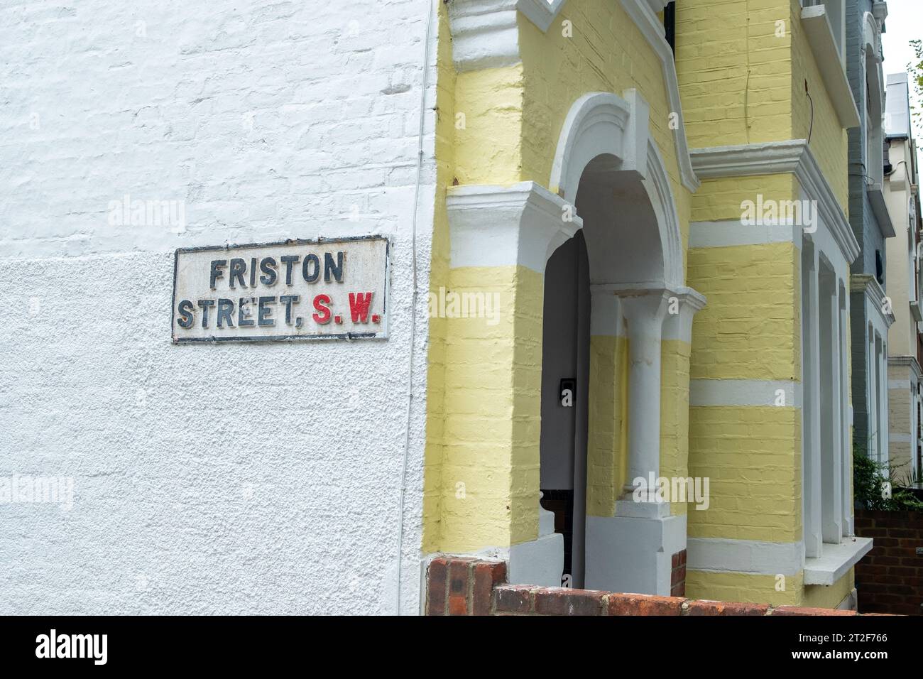 London- October 2, 2023: Colourful houses on Wandsworth Bridge Road in Fulham SW6 Stock Photo