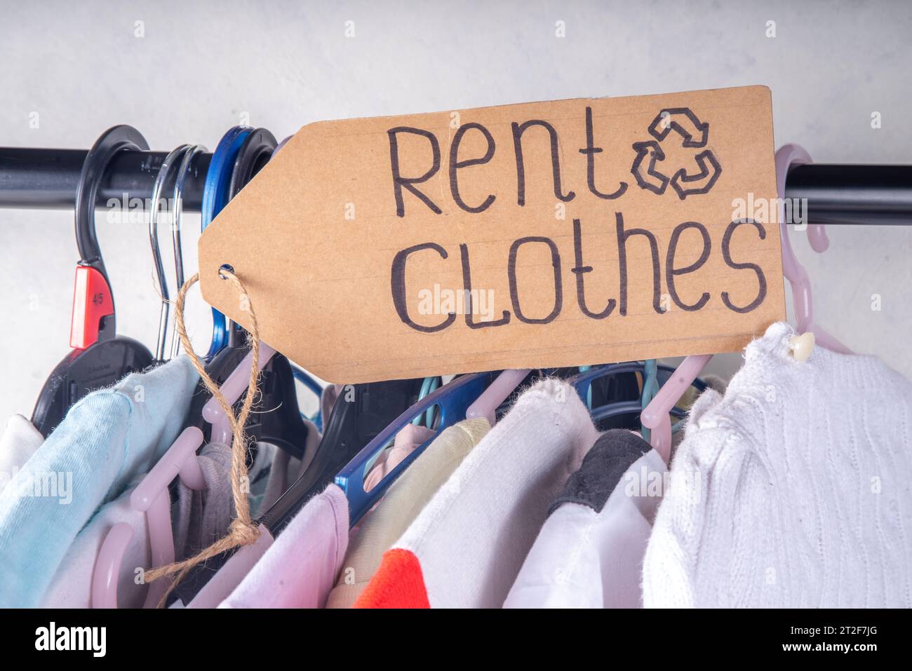 Clothing rental services background, with various woman, man, kids clothes for rent. Circular