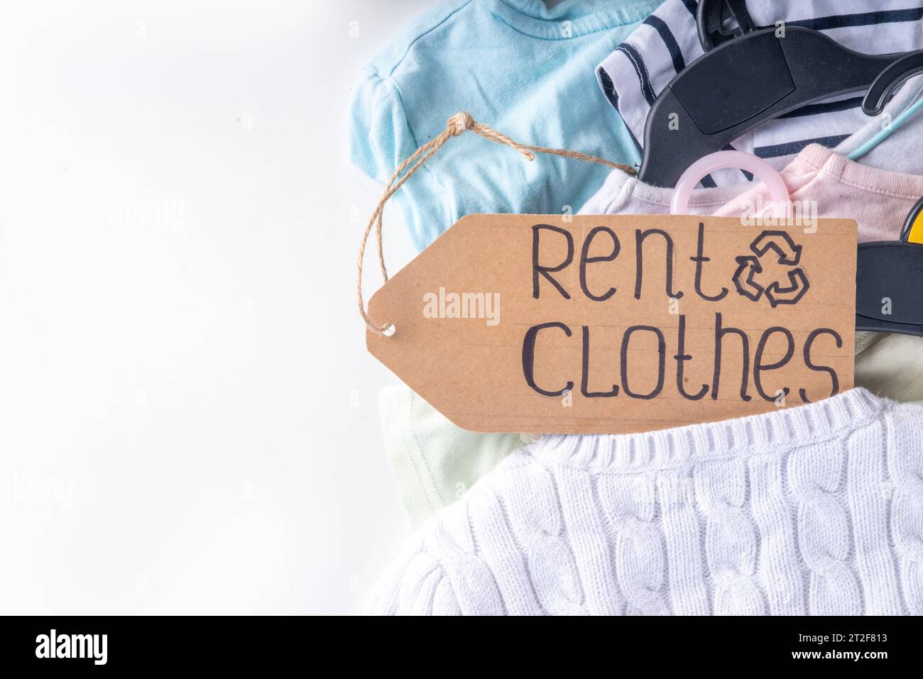 Clothing rental services background, with various woman, man, kids clothes for rent. Circular