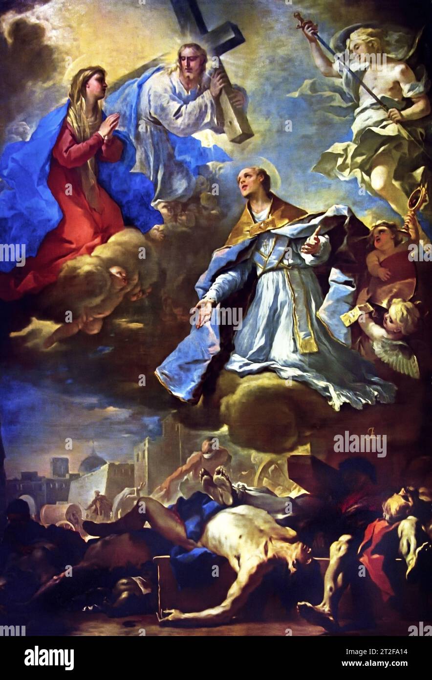 Saint Januarius intercedes with the Virgin, Christ, and Eternal Father for the plague 1656 Luca Giordano 1634-1705,  Museum of Capodimonte Italy, Italian, Museum, Italy, Stock Photo