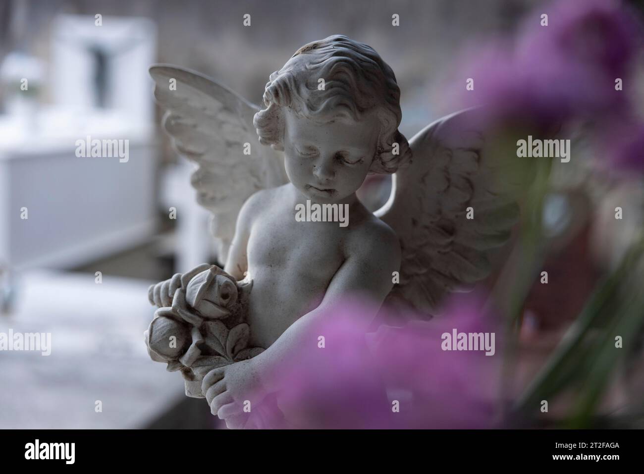 Naked angel, putto, in a cemetery, Bari Sardo, Ogliastra, Sardinia, Italy Stock Photo