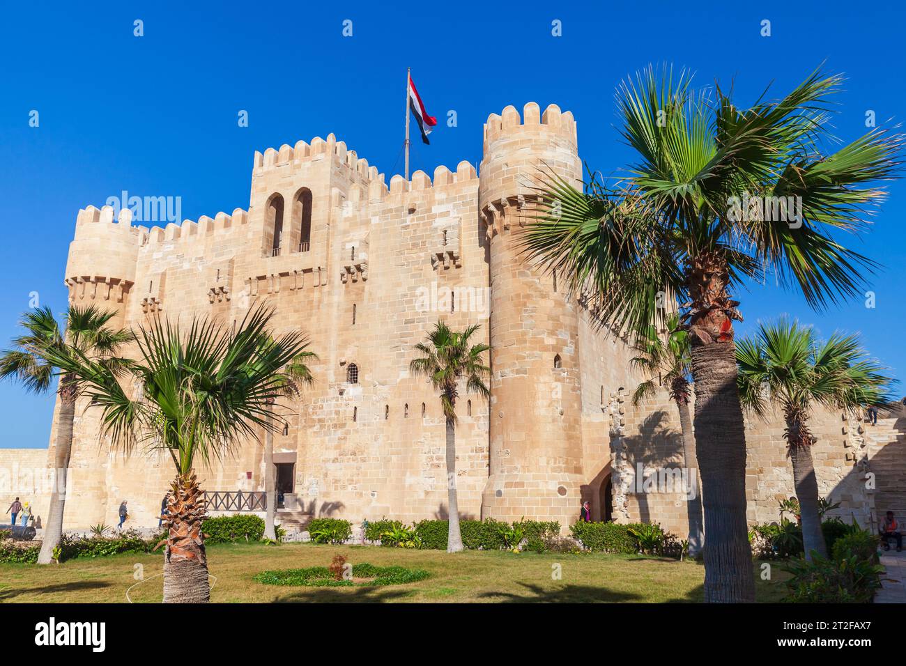 Alexandria, Egypt - December 14, 2018: Exterior of The Citadel of Qaitbay or the Fort of Qaitbay. This is a 15th-century defensive fortress located on Stock Photo