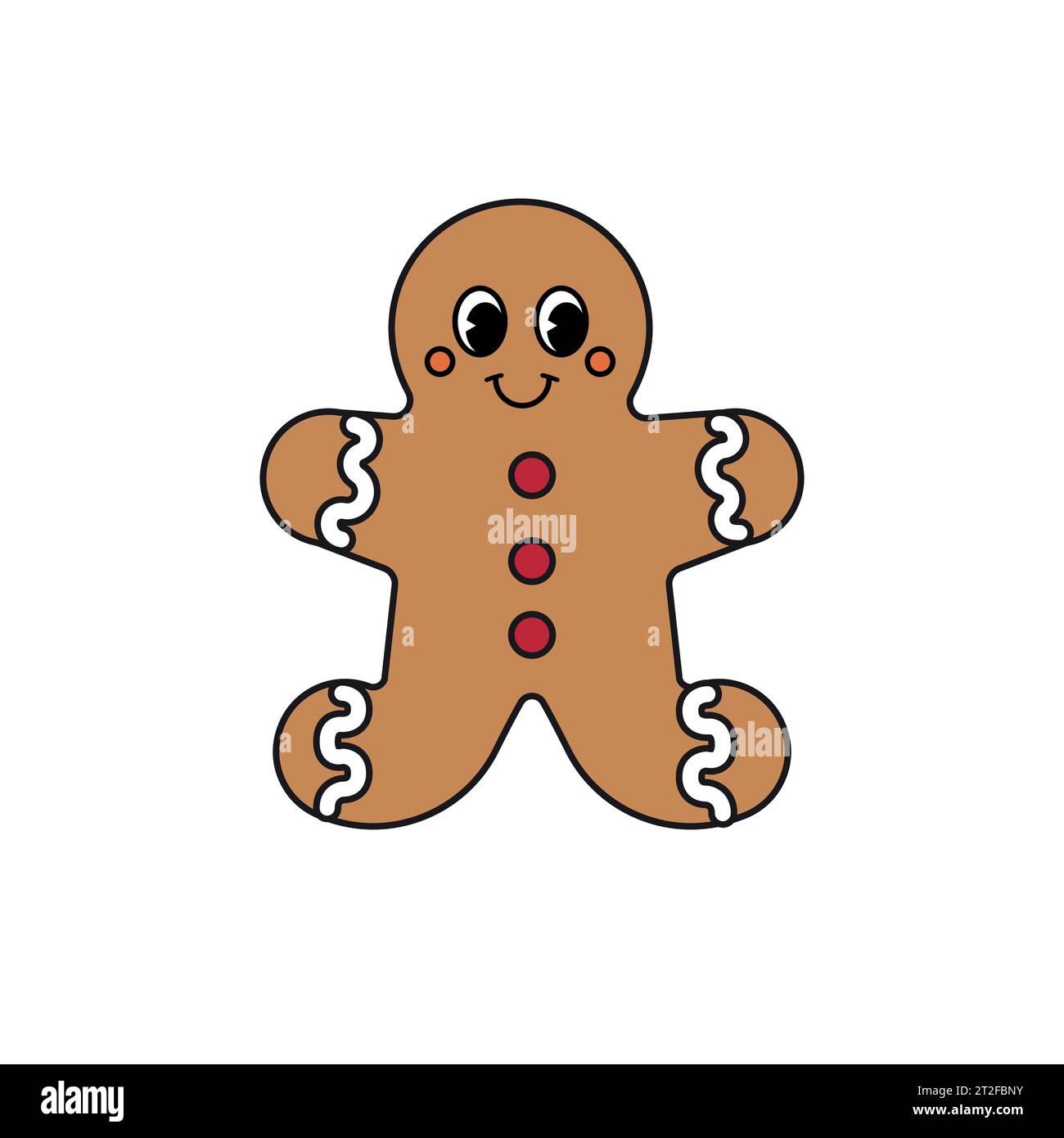 Vector groovy retro cartoon Christmas ginger bread man cookie isolated on white background Stock Vector