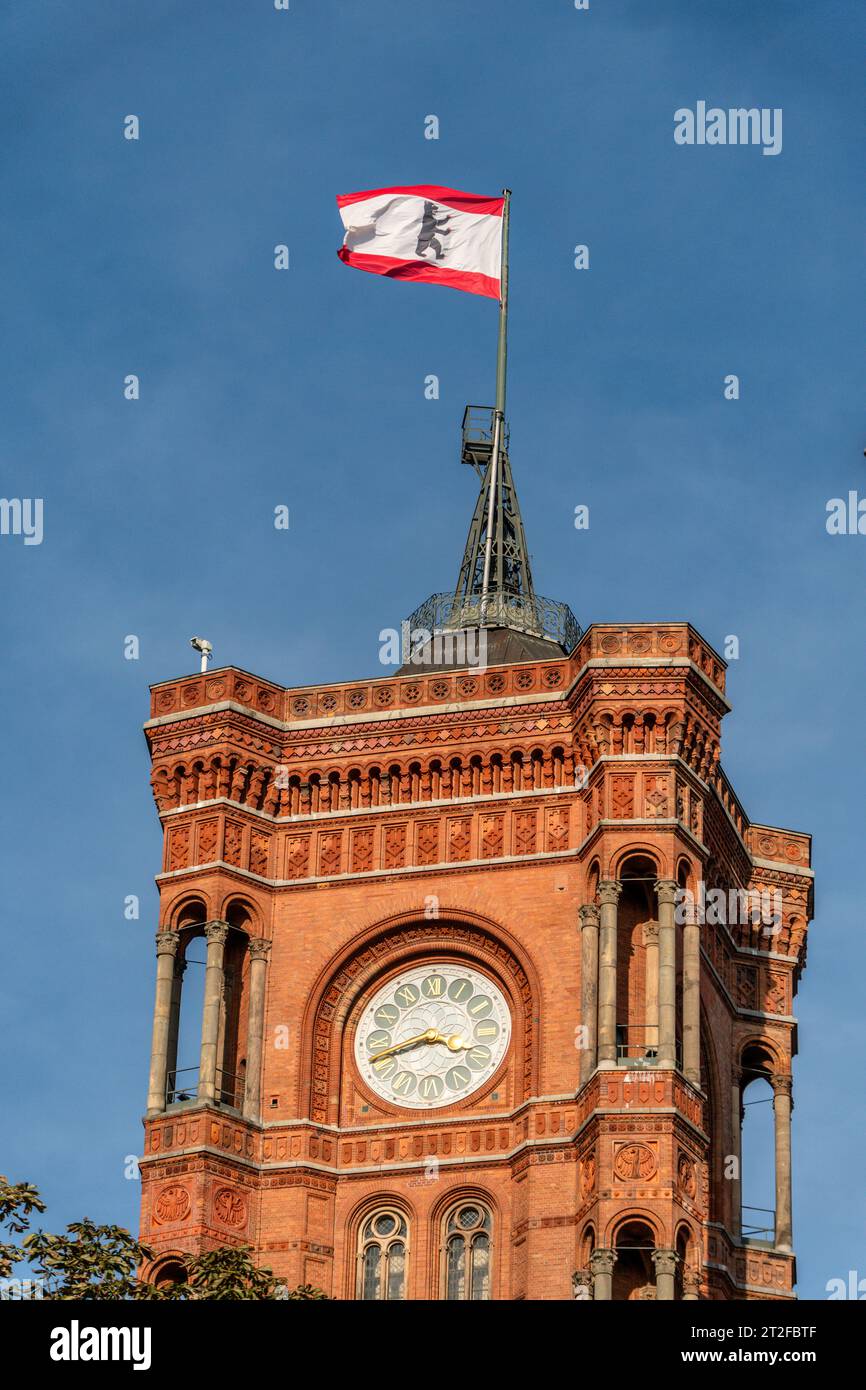 Rotes Rathaus, Flagge mit Berliner Bär, Berlin-Mitte Stock Photo