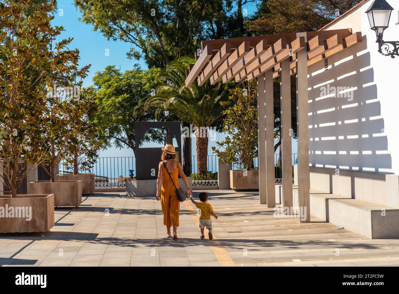 A young mother with her son in the municipality of Mijas in Malaga. Andalusia Stock Photo