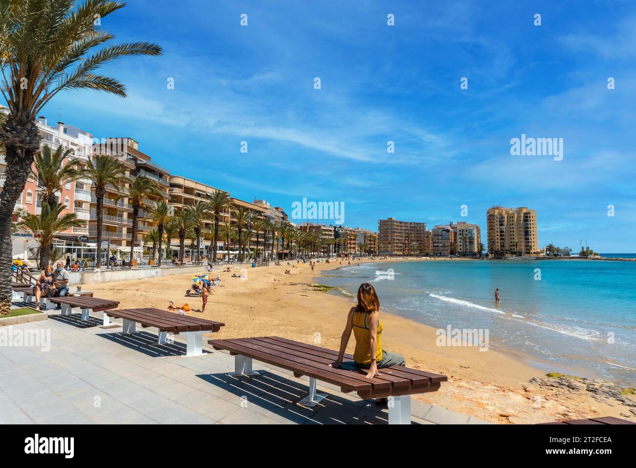 Torrevieja, Alicante. Spain, May 11, 2021: Playa del Cura in the coastal city of Torrevieja Stock Photo