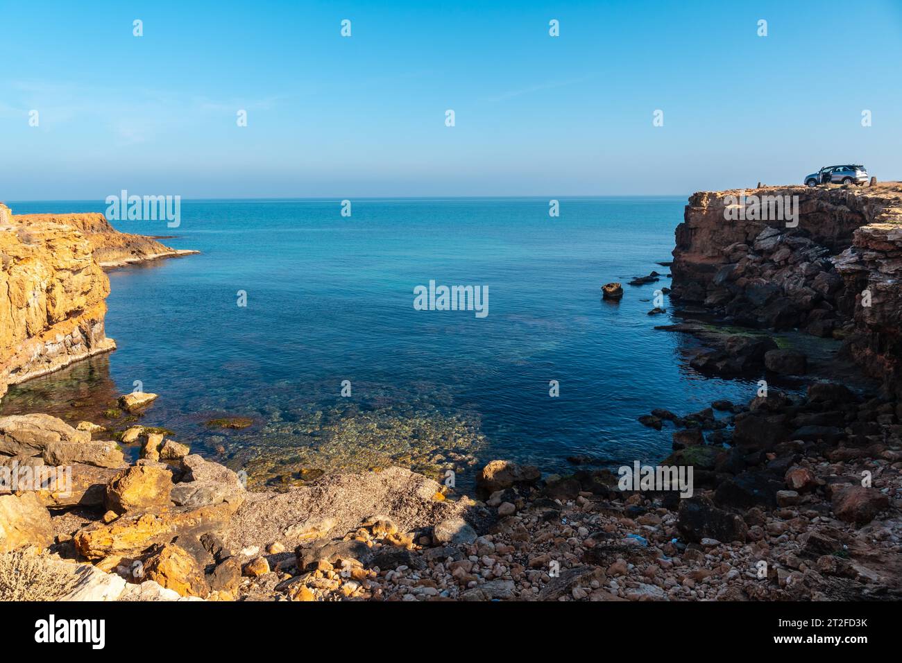 Cala del Gambote next to Los Locos beach in the coastal city of Torrevieja, Alicante, Valencian Community. Spain, Mediterranean Sea on the Costa Stock Photo