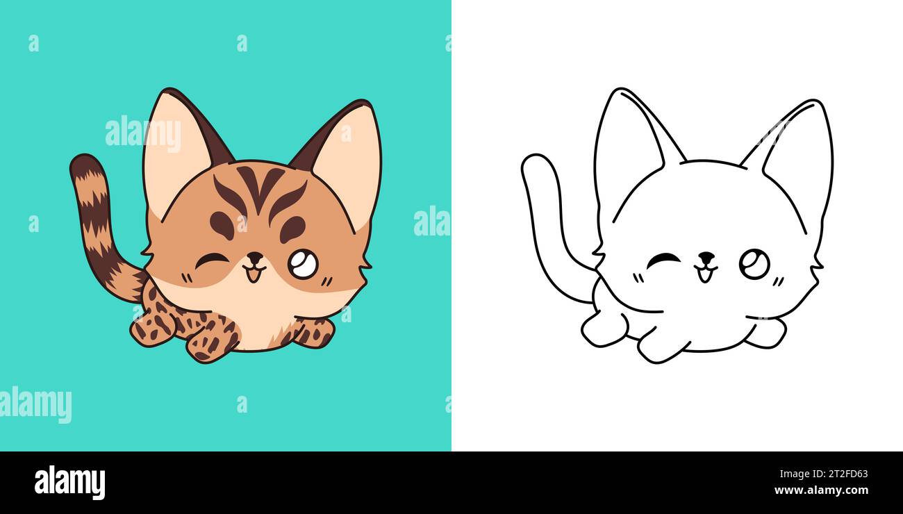 Cute Isolated Bengal Cat Clipart Illustration and Black and White ...