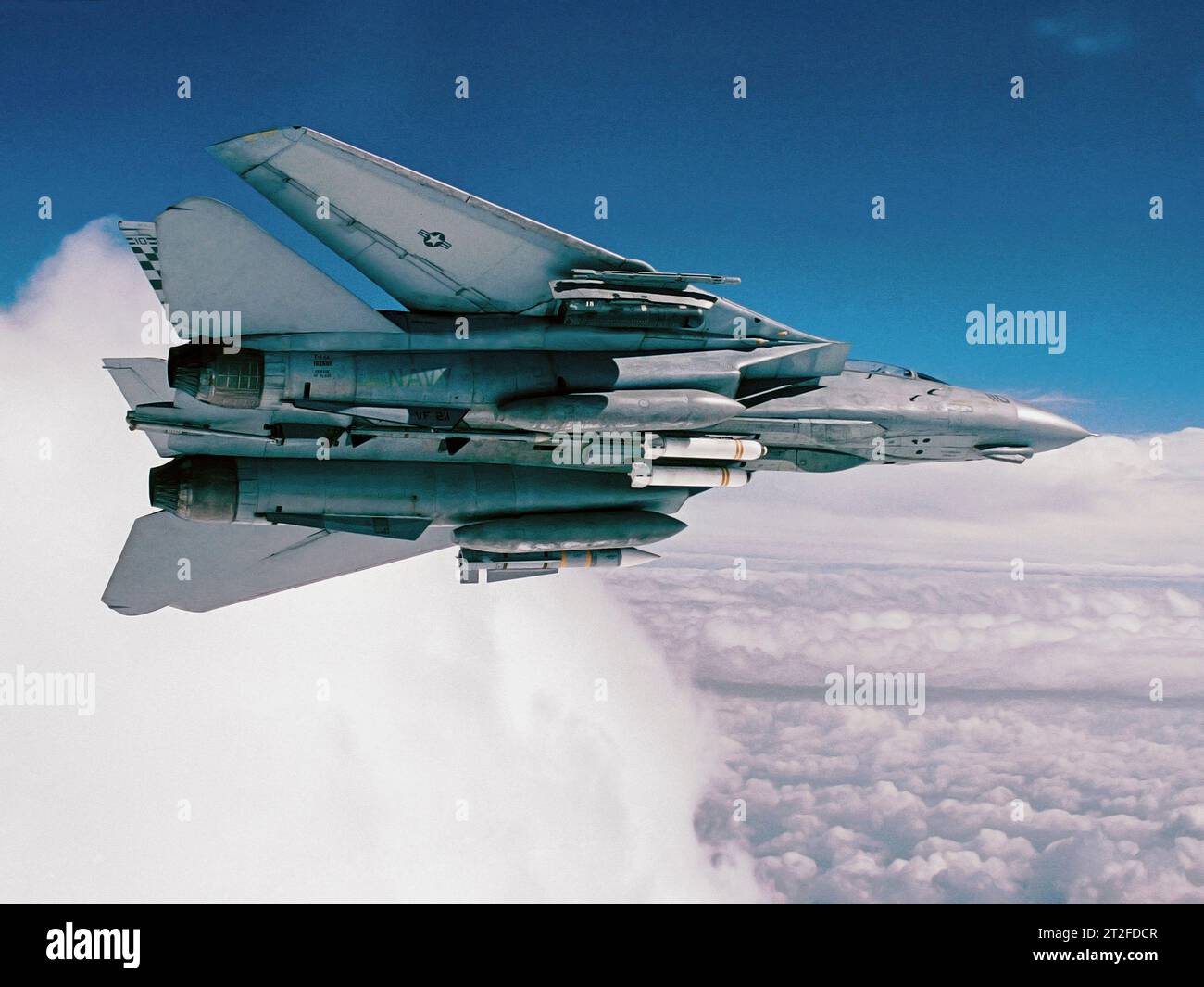 F-14 Tomcat shows its weapons during Operation Southern Watch. Stock Photo