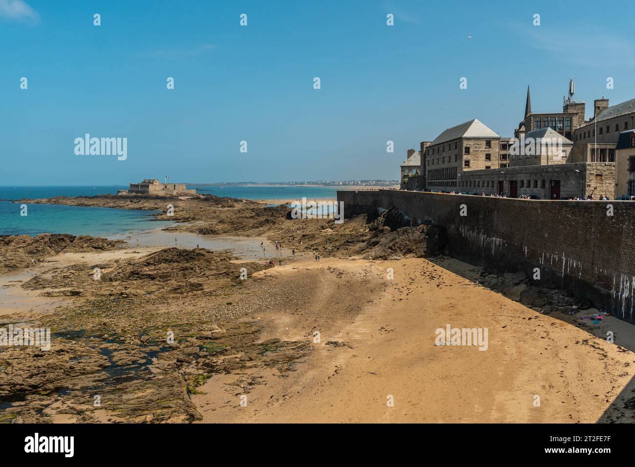 La Grande Plage du Sillon in the coastal town of Saint-Malo in French Brittany in the Ille-et-Vilaine department, France Stock Photo