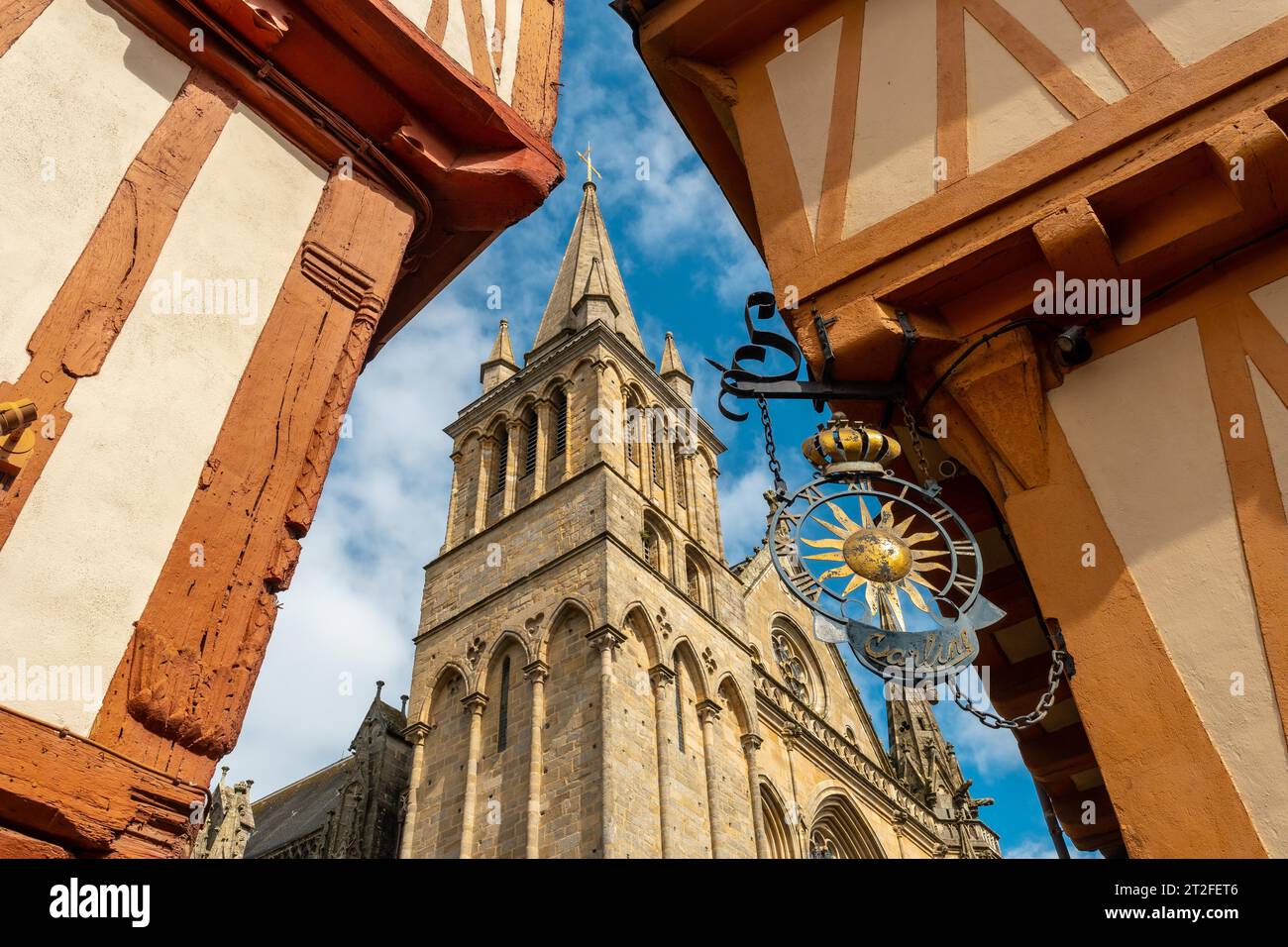 Vannes medieval coastal town, old wooden houses and St. Peter's Cathedral Basilica, Morbihan department, Brittany, France Stock Photo