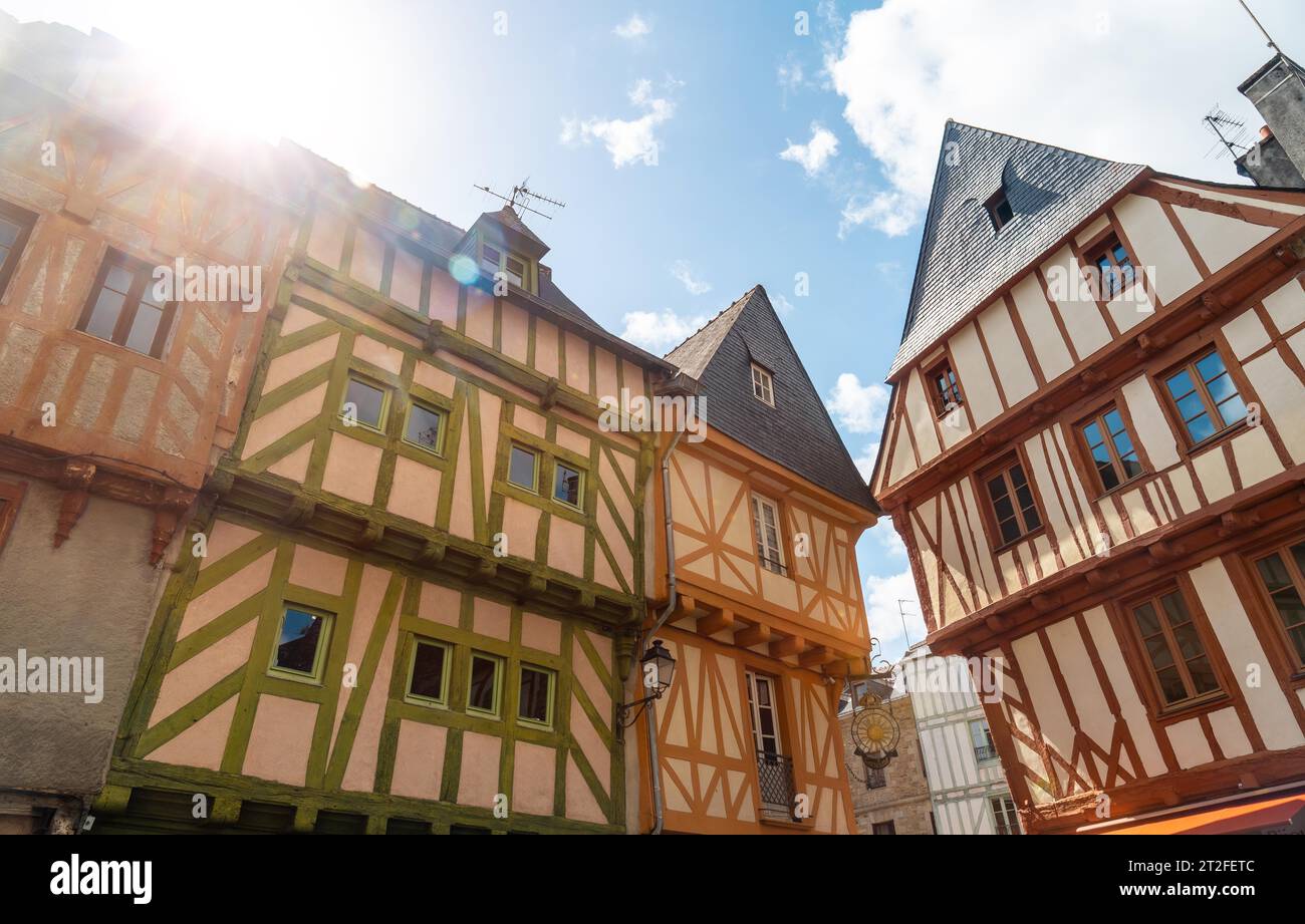 Vannes coastal medieval town, traditional wooden colored houses, Morbihan department, Brittany, France Stock Photo