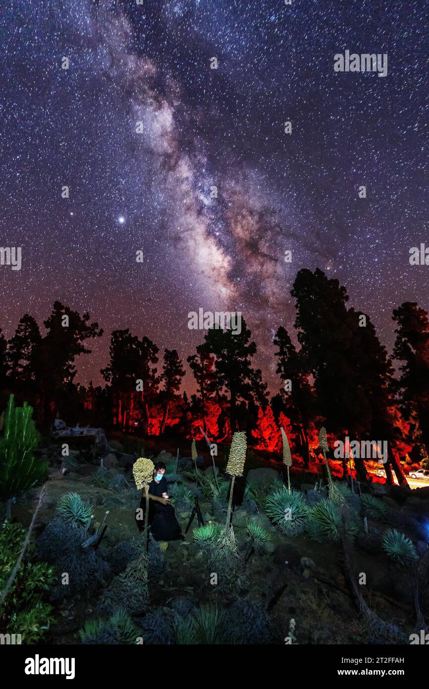 One of the best Milky Ways in the world in the Caldera de Taburiente near Roque de los Muchahos on the island of La Palma, Canary Islands. Spain Stock Photo