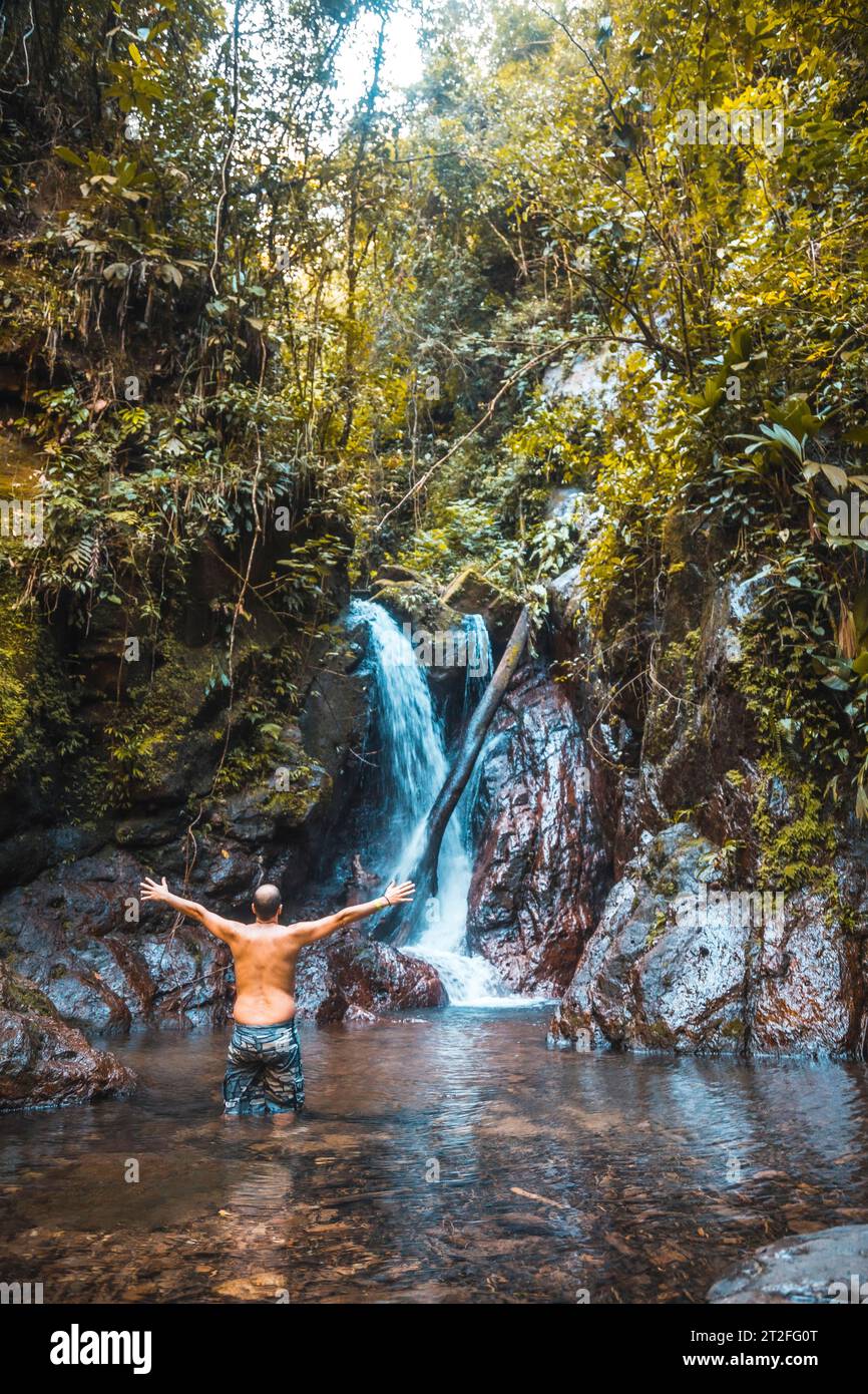 Natural waterfall of the Cerro Azul Meambar National Park (Panacam) in
