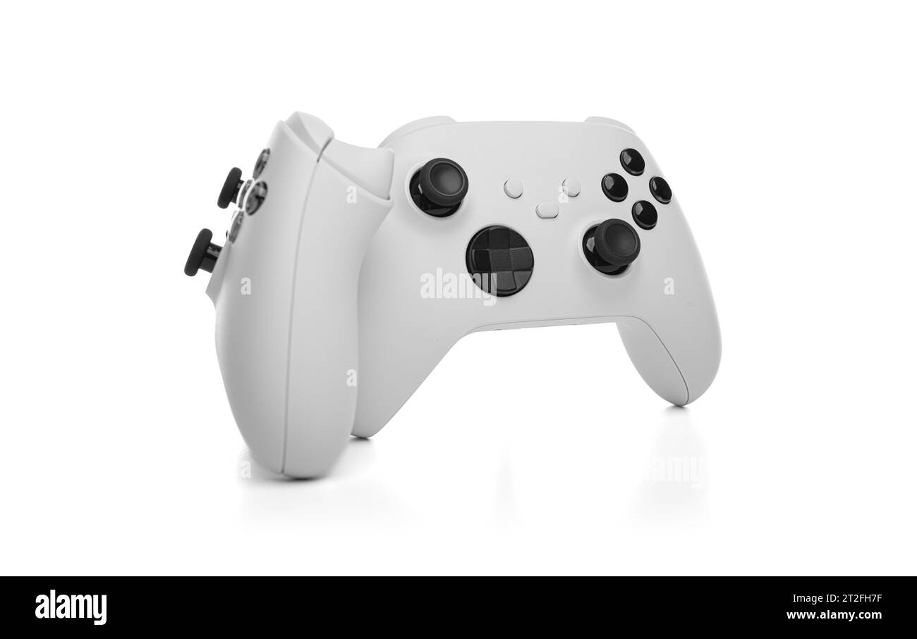 White wireless gamepad controller joystick isolated on a white Stock