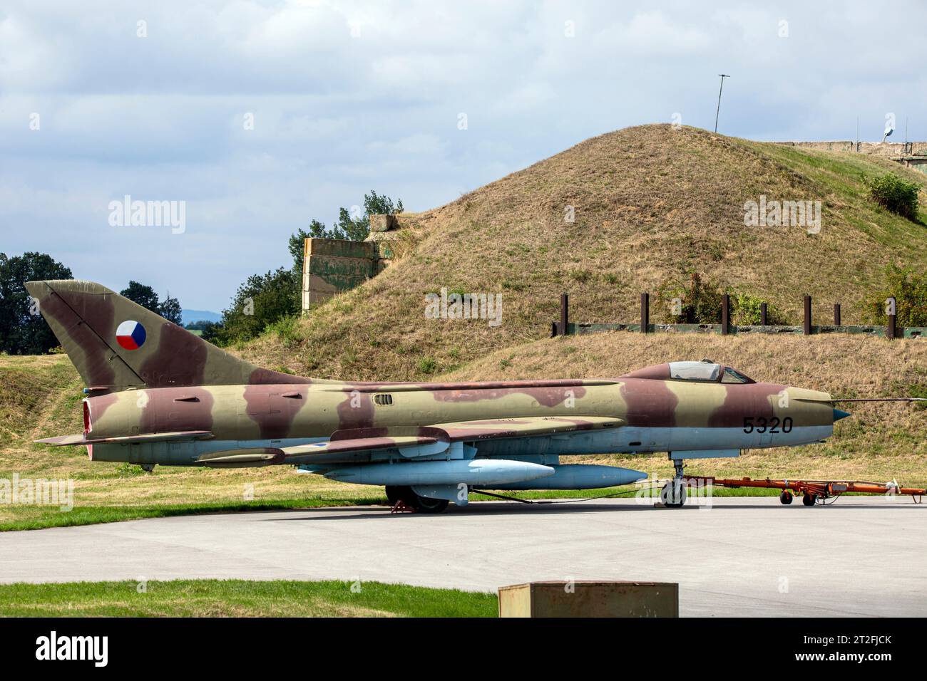 Preserved Sukhoi Su-7 fighter-bomber of the Czech Air Force. Stock Photo