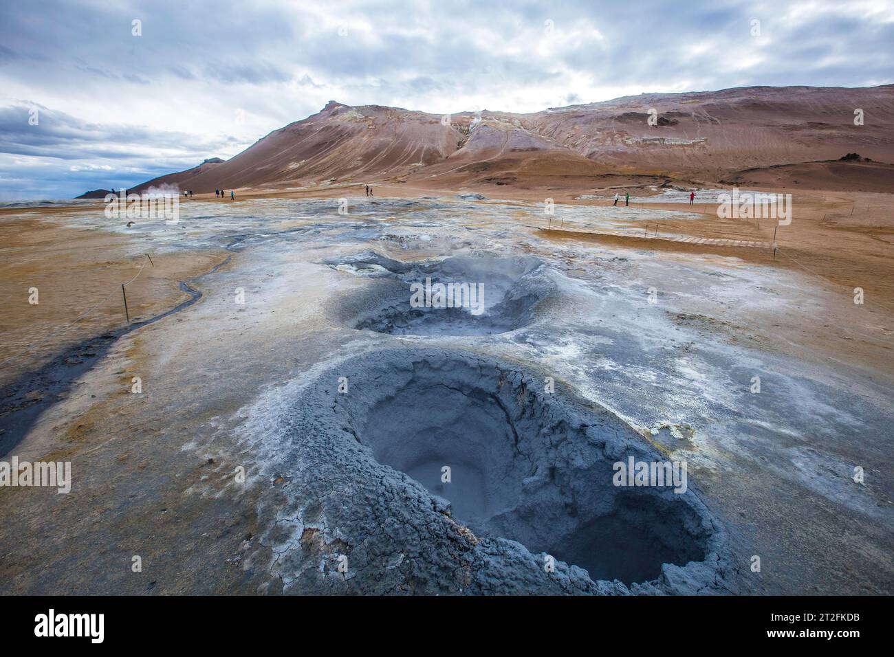 Pools of boiling water and brimstone in the landscape in Myvatn Park ...