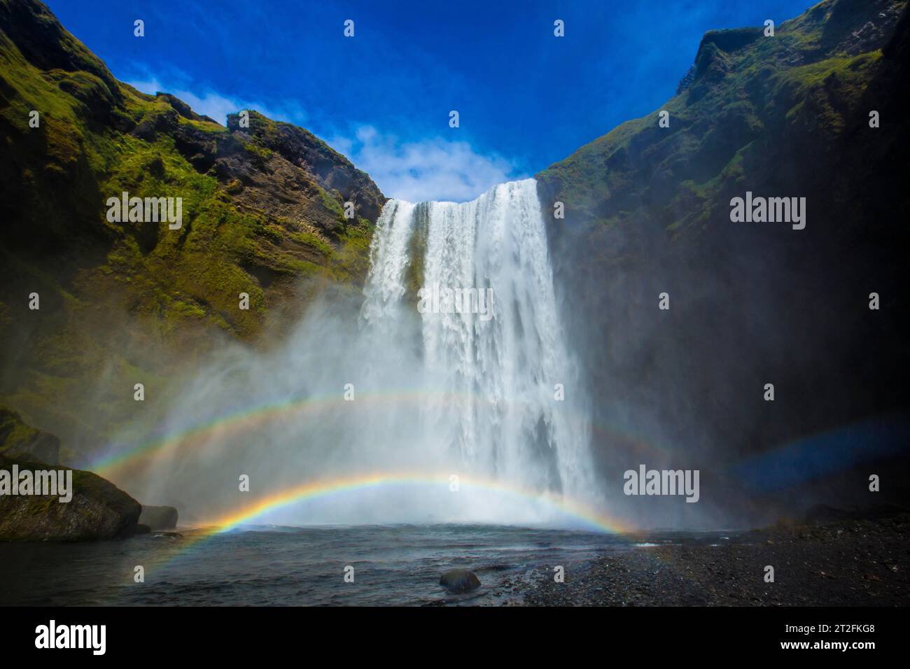 Rainbow at Skogafoss waterfall in the golden circle of south of Iceland