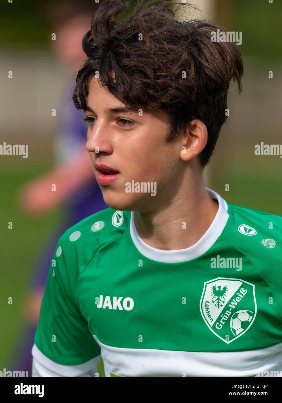 Football youth game and training, young player, portrait, Stadion der