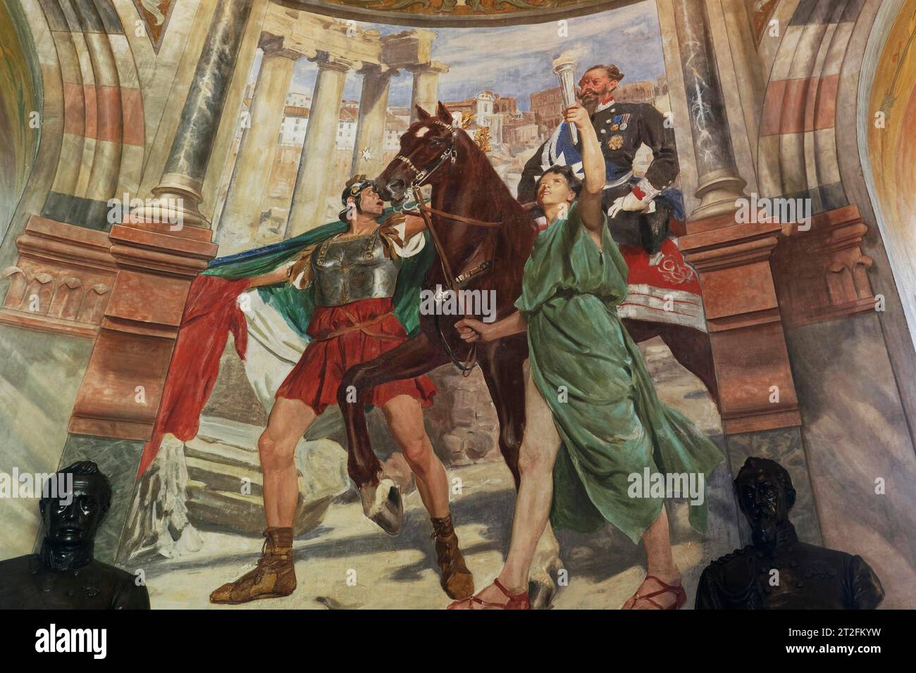Painting Vittorio Emanuele II entering Rome 1870, Hall of Fame Monumento della Battaglia, Risorgimento, San Martino della Battaglia, Desenzano del Stock Photo