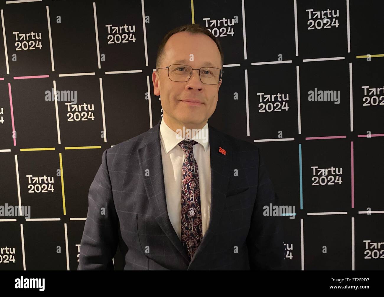 Tartu, Estonia. 19th Oct, 2023. Urmas Klaas, Mayor of Tartu. Estonia's second largest city, Tartu, presented its program as European Capital of Culture 2024 on Thursday. Credit: Alexander Welscher/dpa/Alamy Live News Stock Photo