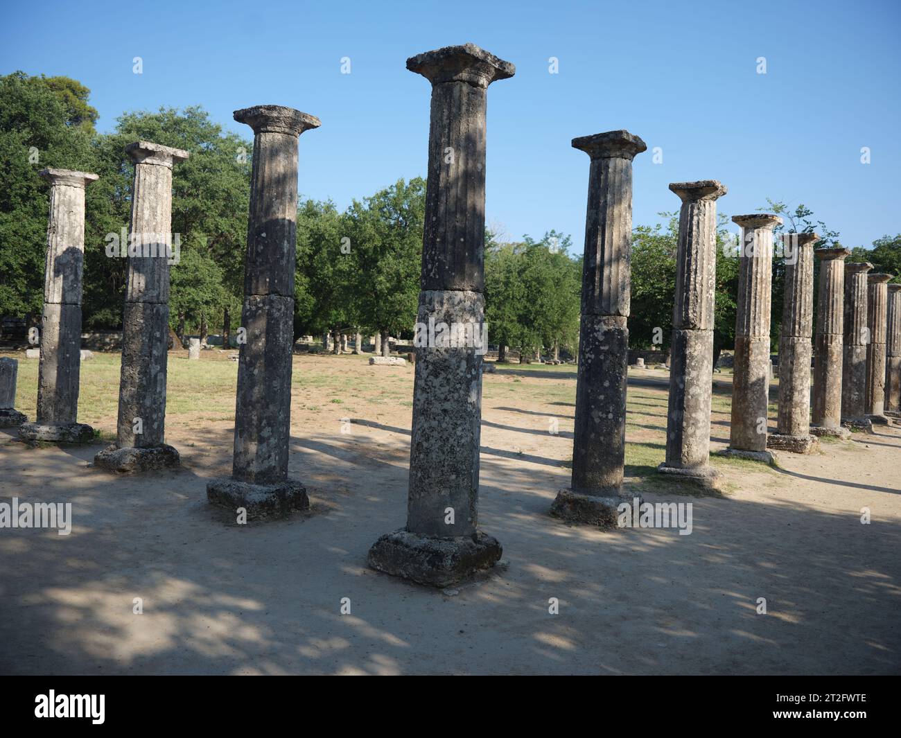 Ancient gymnasium of Olympia. The gymnasium was a place where athletes trained for the Olympic Stock Photo