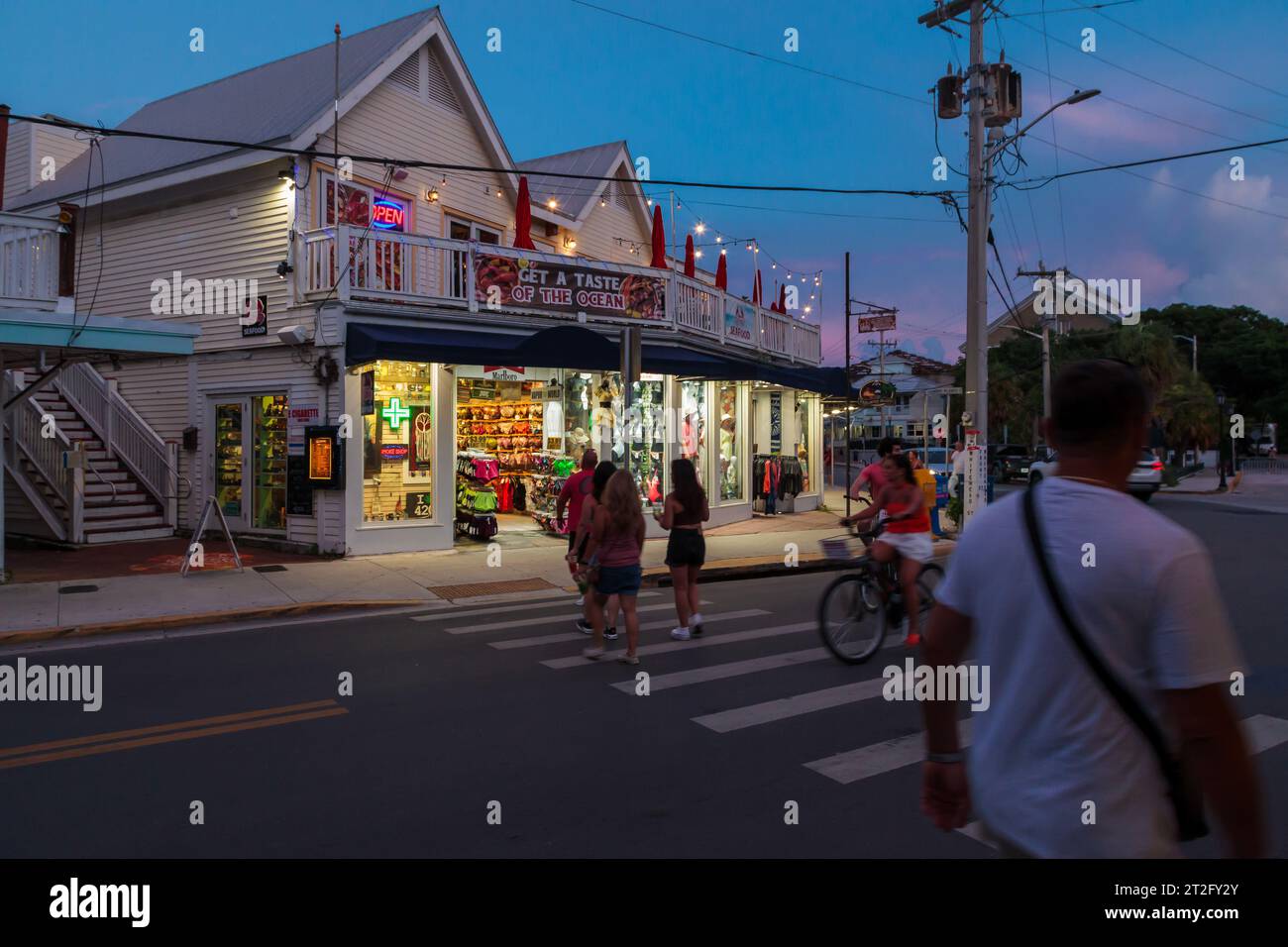 Old Town Key West typical old town building illuminated at dusk Stock