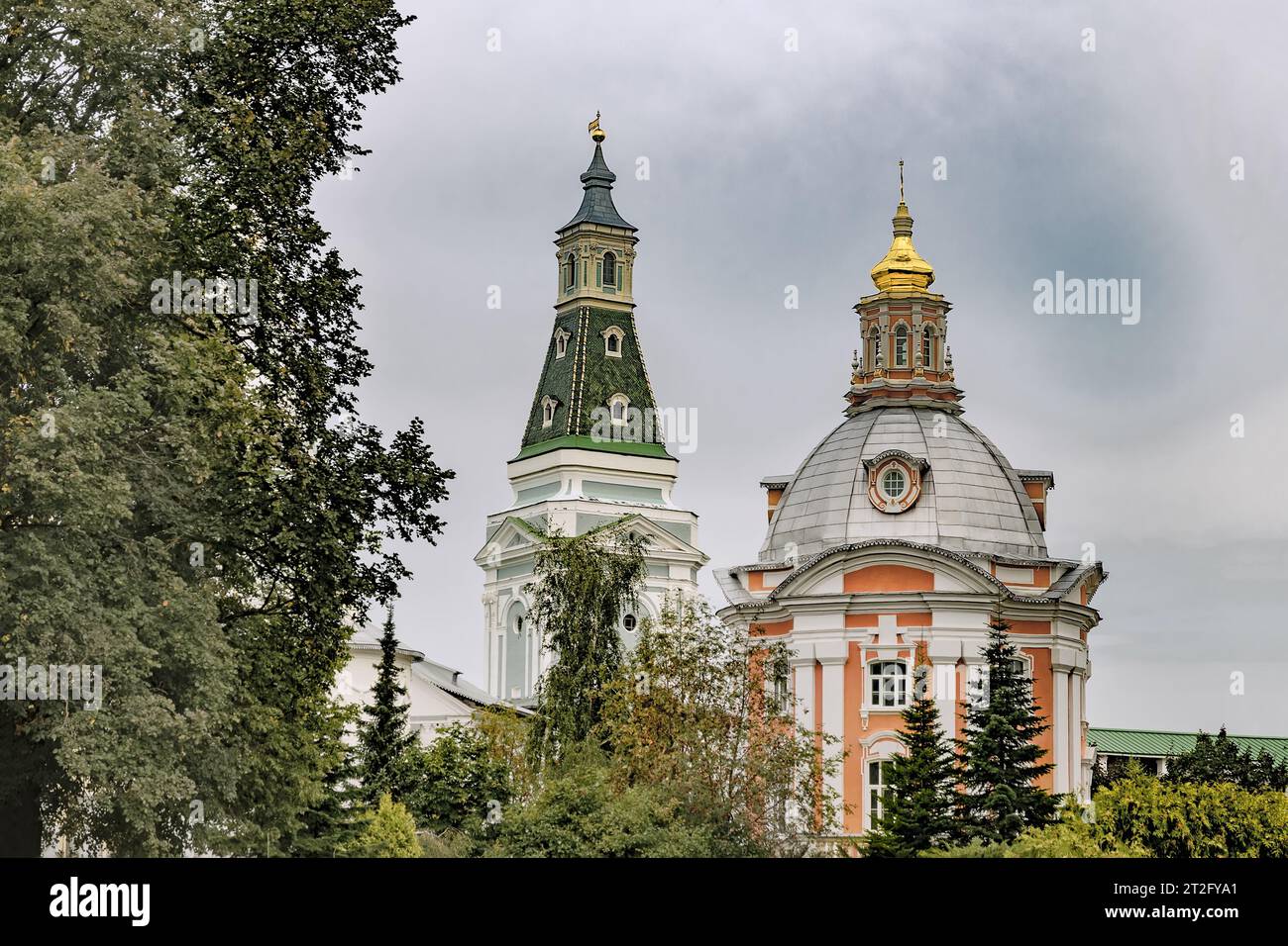 The church of the Virgin of Smolensk and Kalich Tower. Trinity Lavra of St. Sergius. Russia Stock Photo