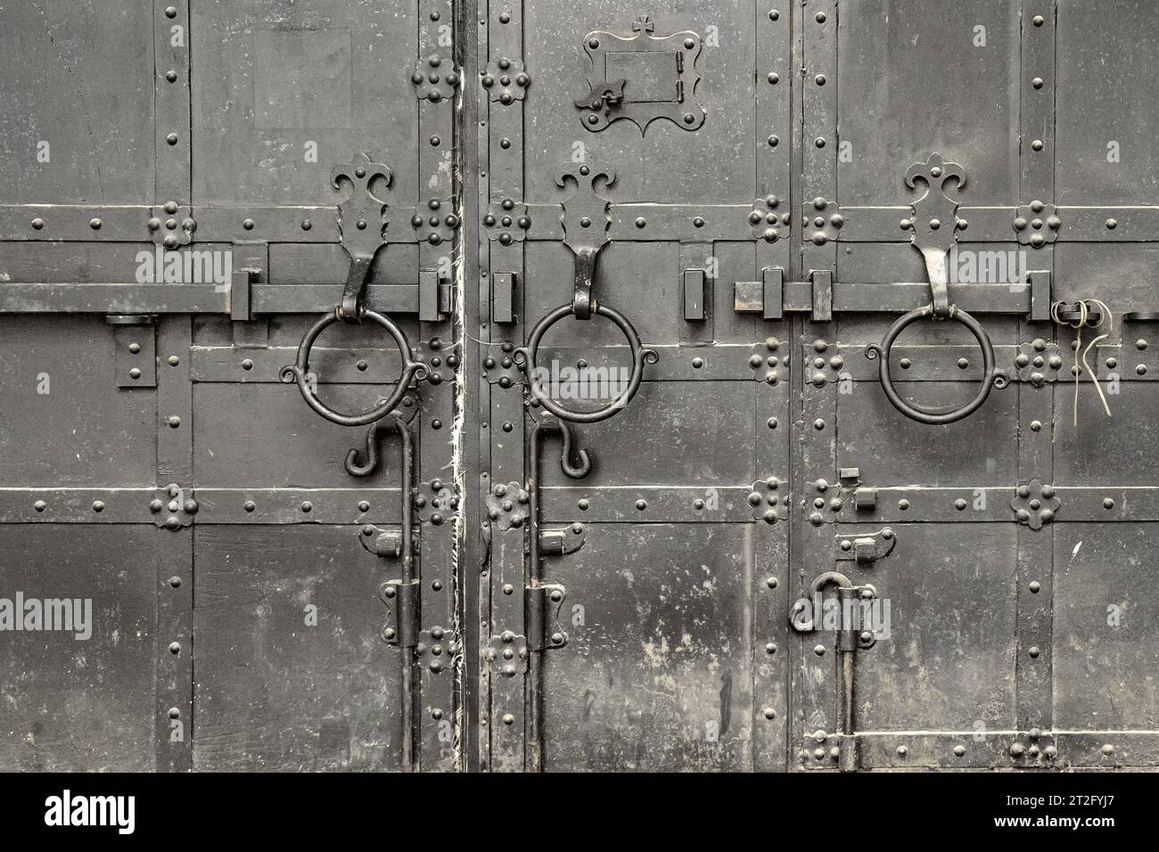 The locked iron gates of the Trinity-Sergius Lavra. Sergiev Posad. Russia Stock Photo