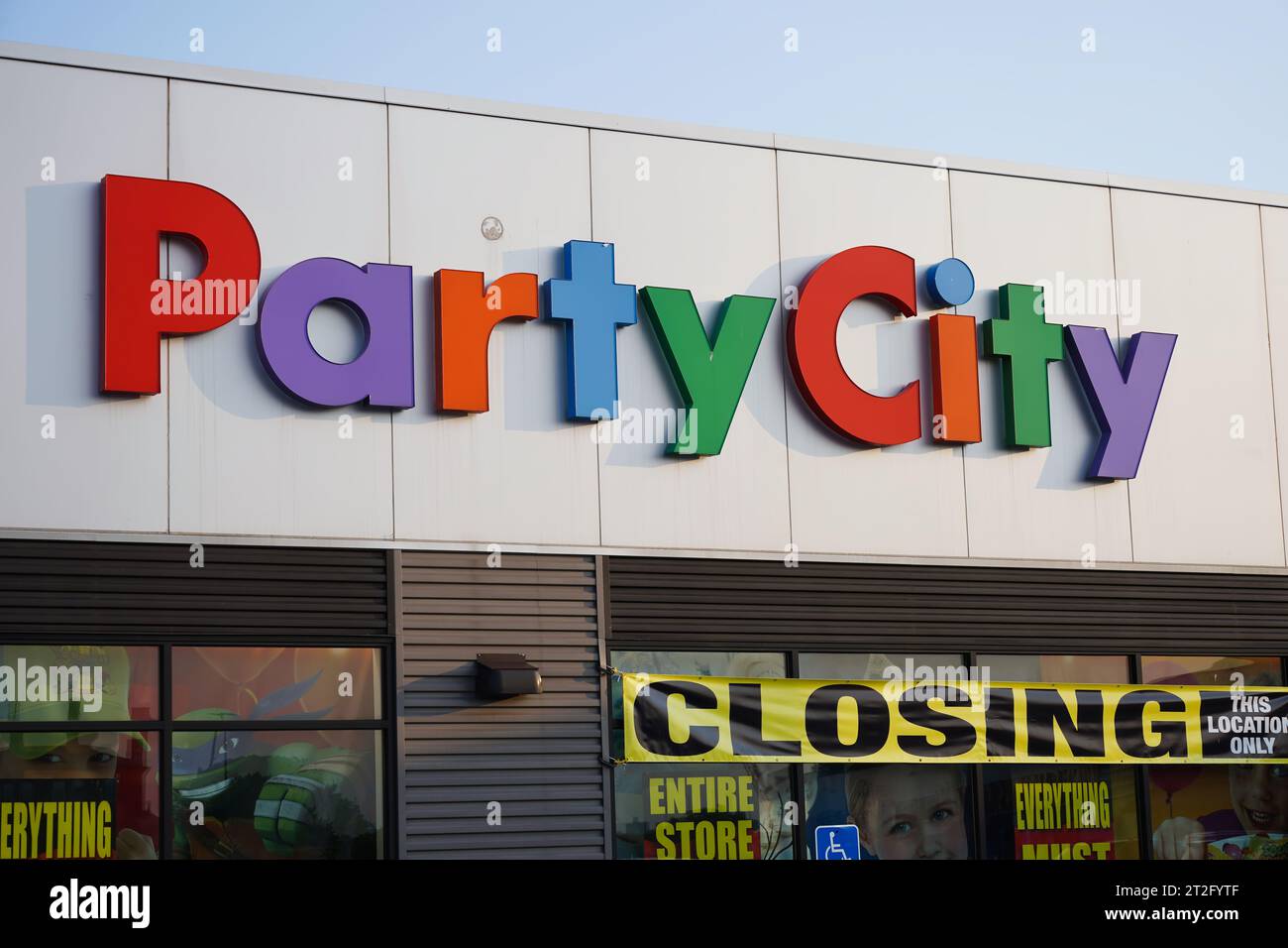 Bronx, NY - May 21, 2023 : Party City Holdco Inc. exterior signage at store closing location Stock Photo
