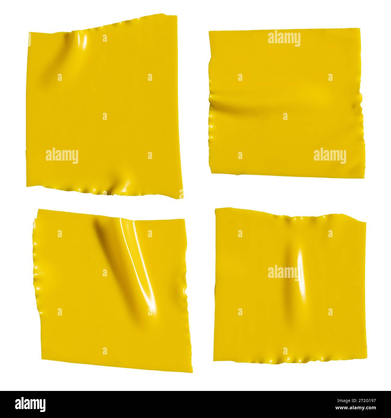 Square shaped yellow plastic tapes on white background with clipping path Stock Photo