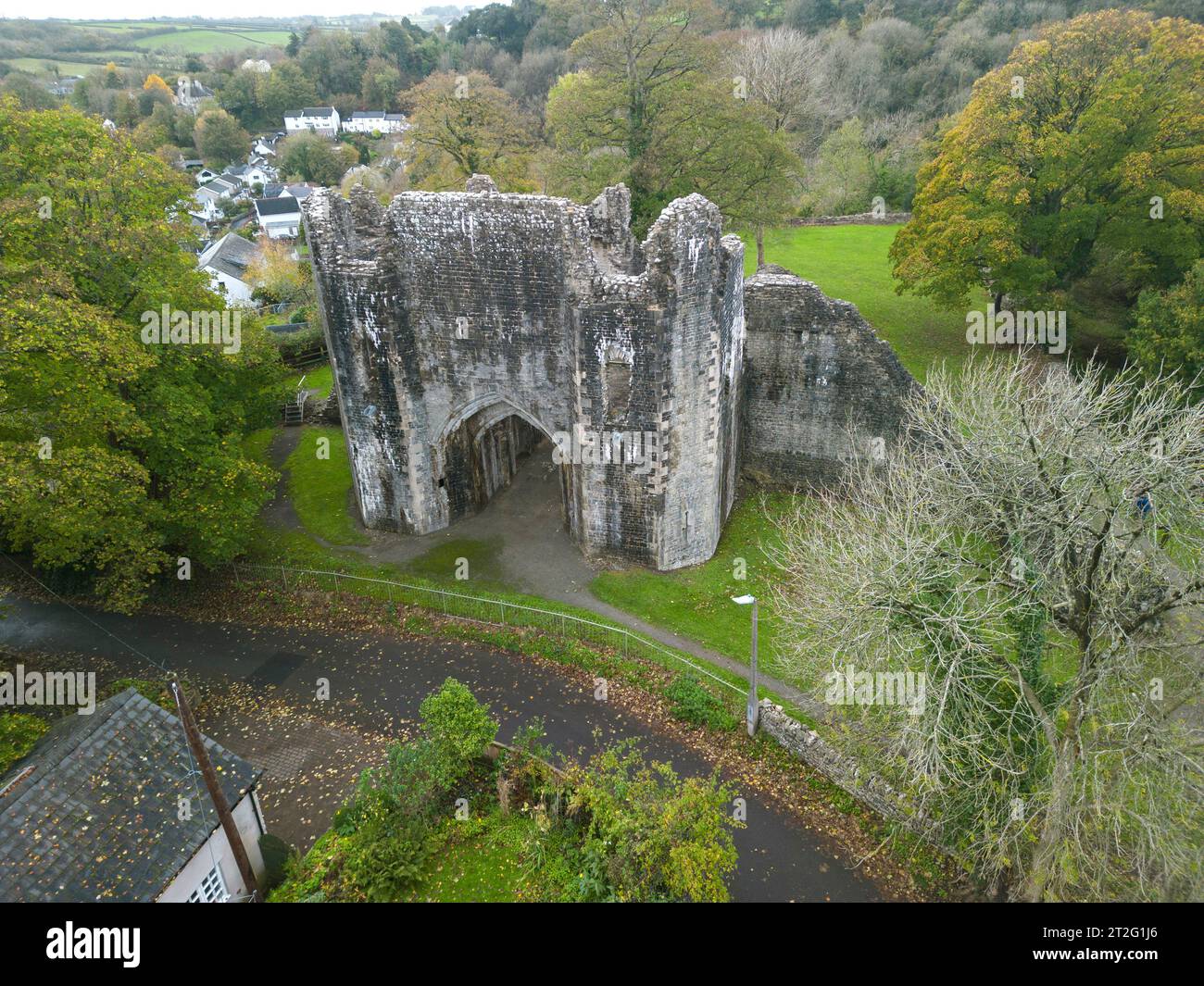 Aerial view of St Quentin's Castle or St Quintins Castle , Llanblethian,Vale of