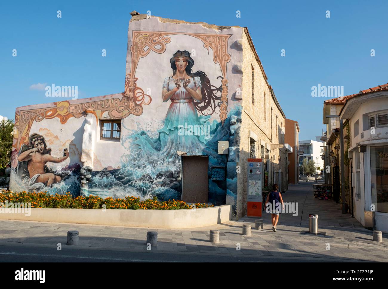 Street Art: Lune82er & Alex Martinez graffiti & Billy Gee, 'Aphrodite's children' in Paphos, Cyprus. Stock Photo