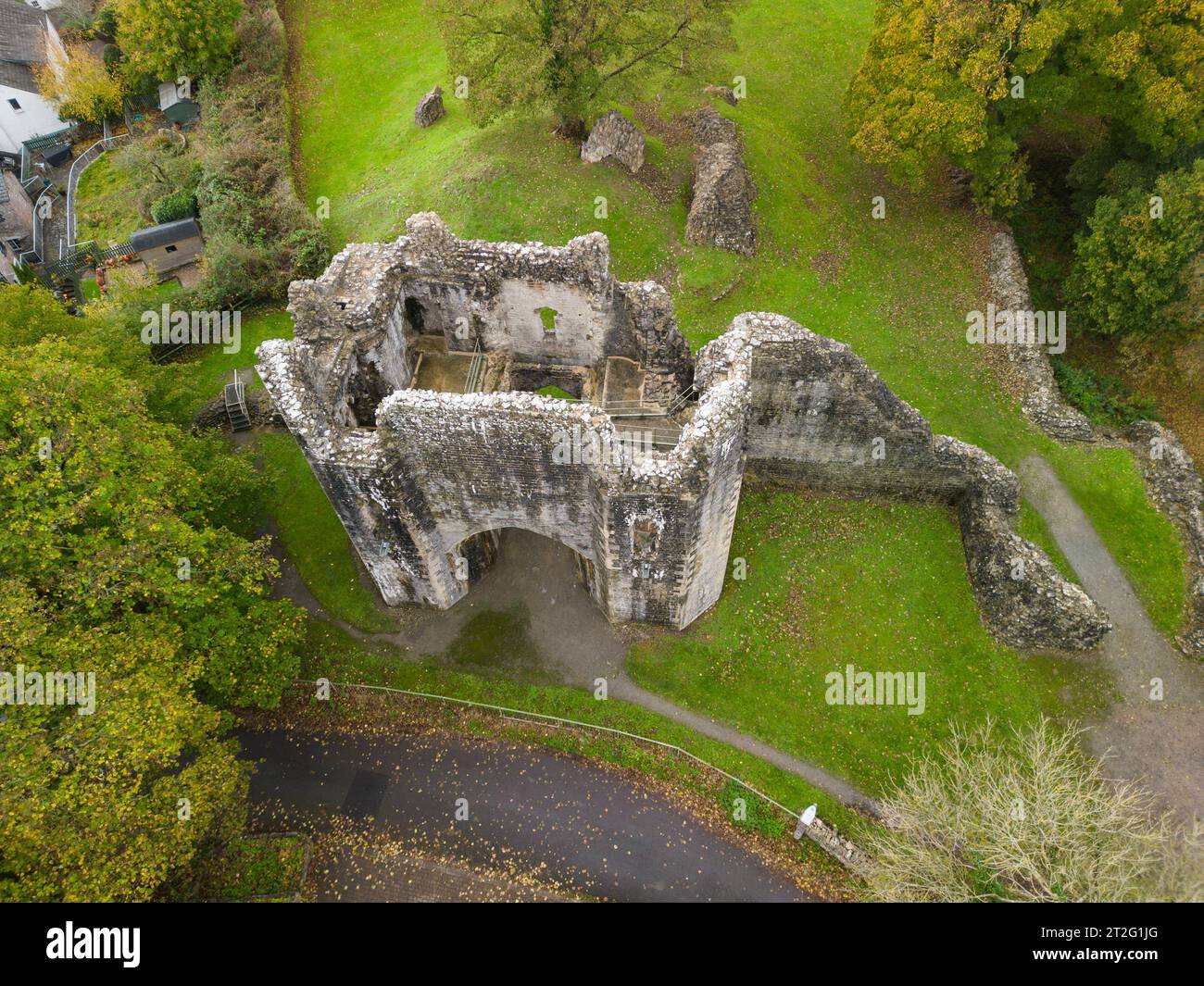 Aerial view of St Quentin's Castle or St Quintins Castle , Llanblethian,Vale of