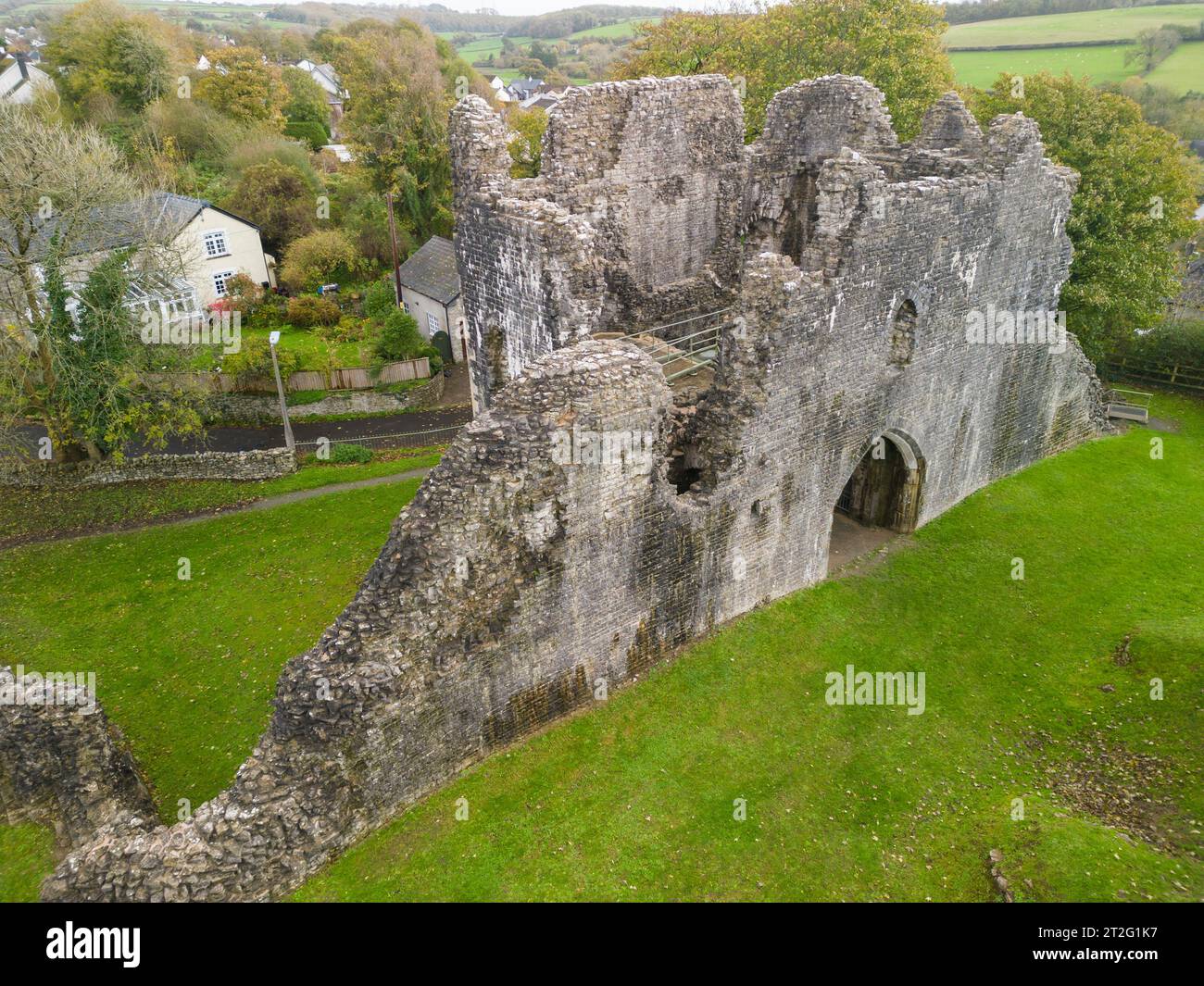 Aerial view of St Quentin's Castle or St Quintins Castle , Llanblethian,Vale of