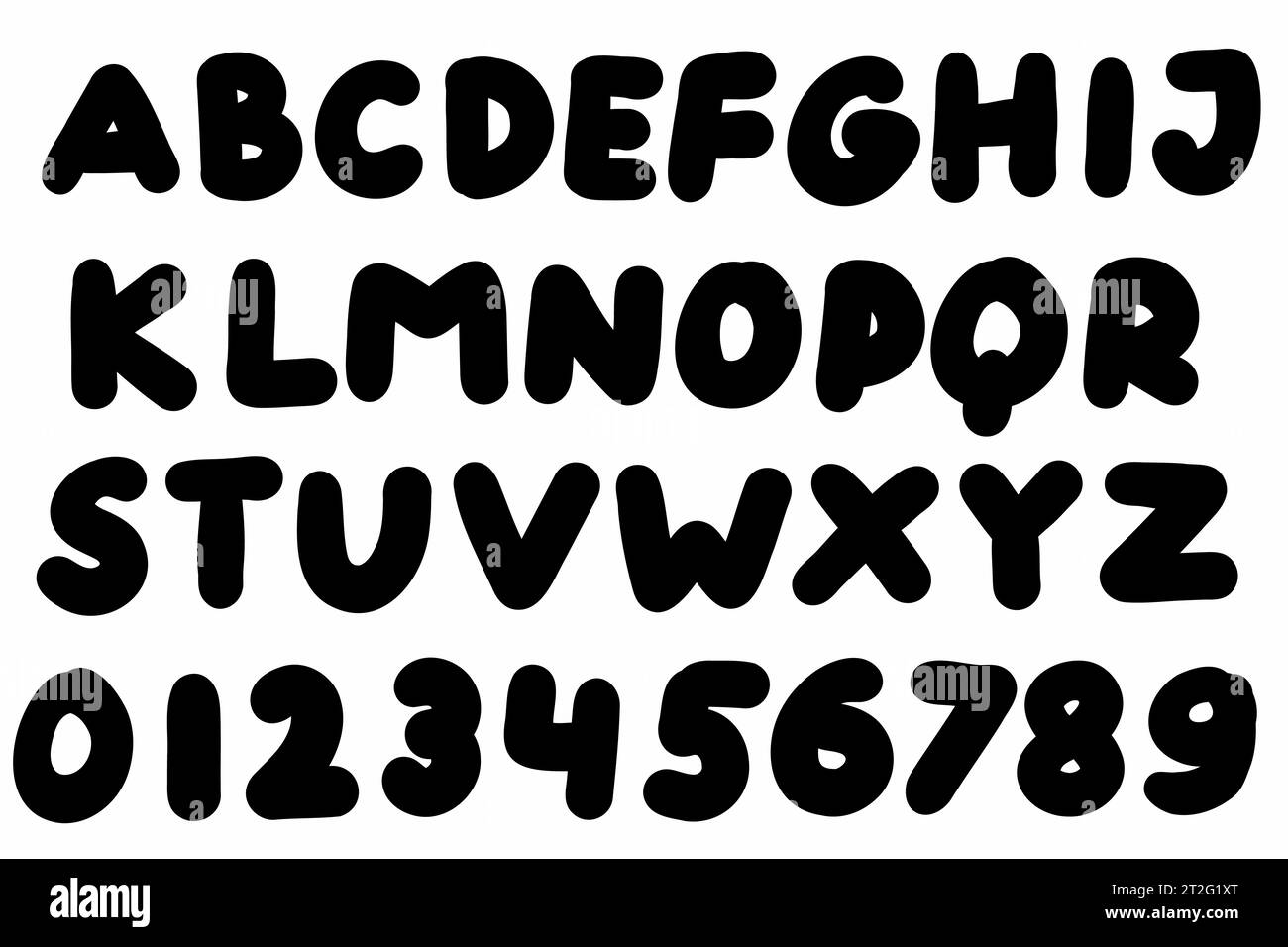 Rounded black english latin abc alphabet font A to Z and digits 0 to 9 ...