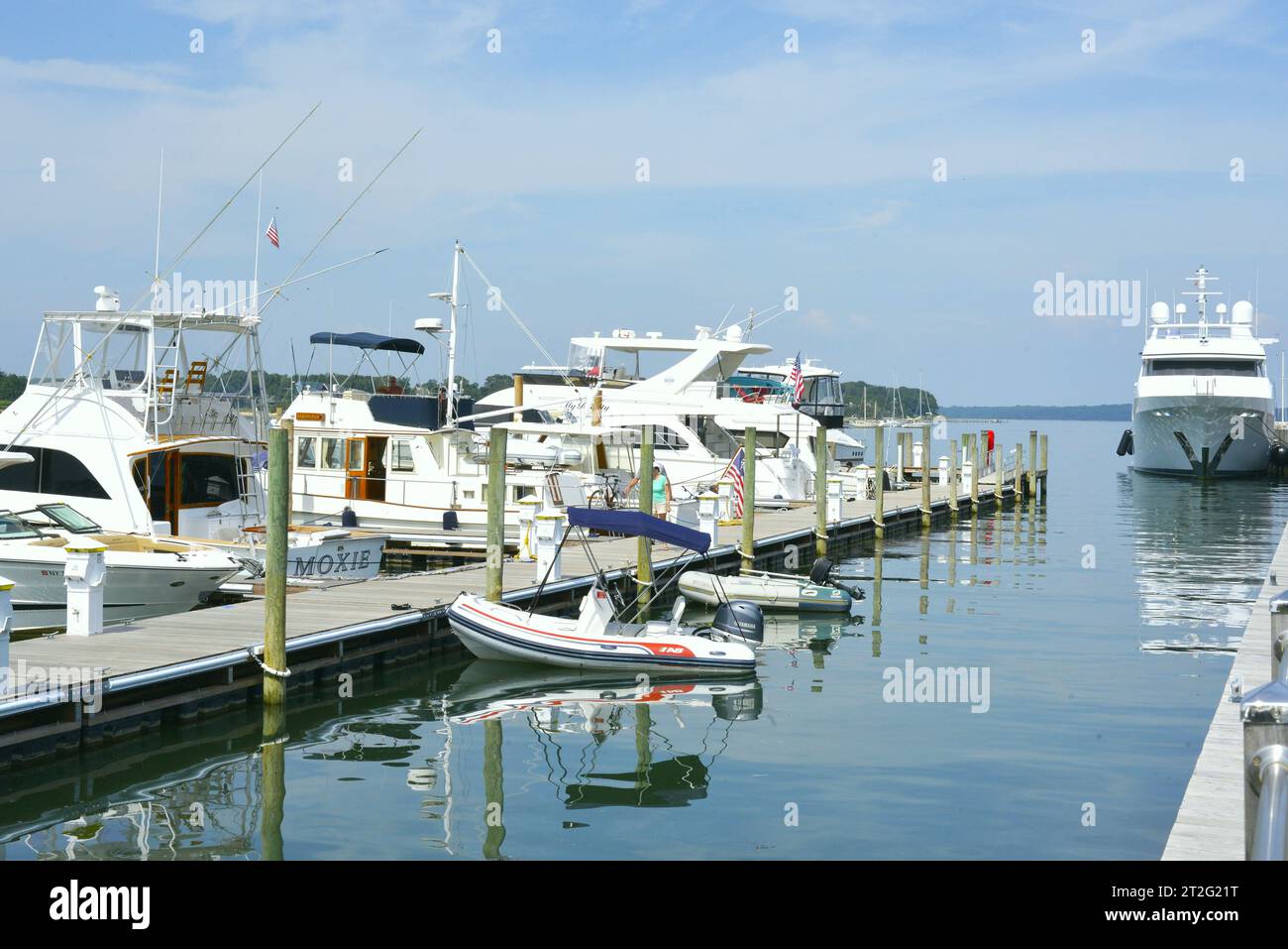 Panoramic of the marina on Bay Street in Sag Harbor, NY Stock Photo