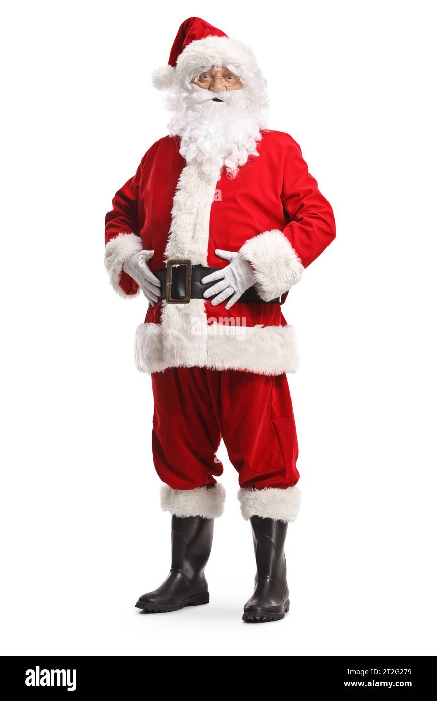 Full length portrait of a smiling happy santa claus isolated on white ...
