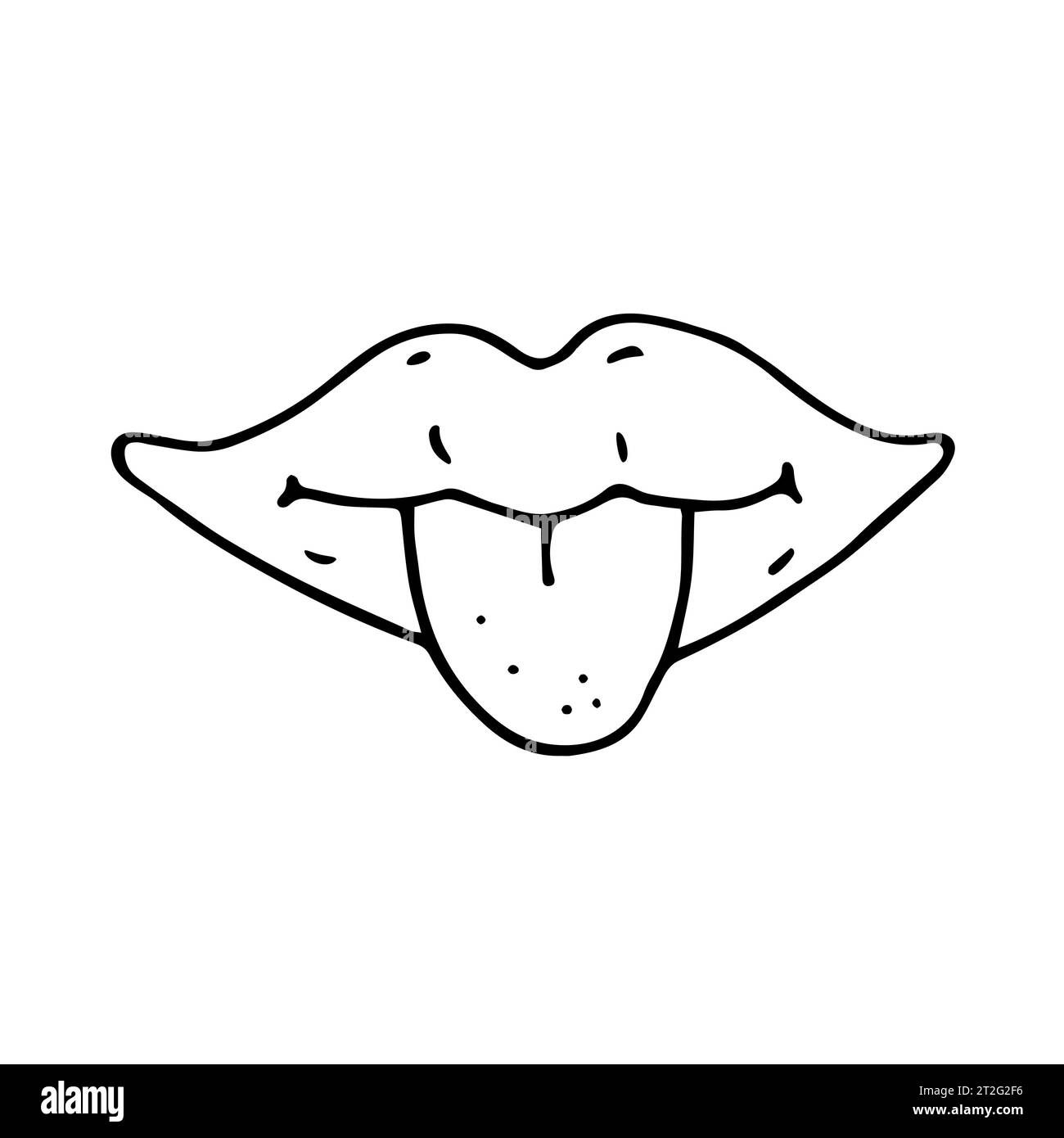 Lips with sticking tongue in doodle style. Vector illustration isolated on white background Stock Vector