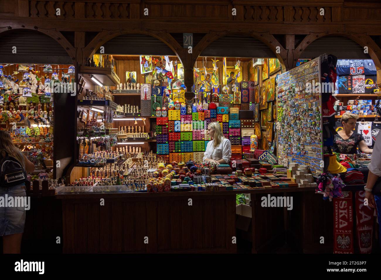 interior with souvenir shop with no customer, Krakow Cloth Hall
