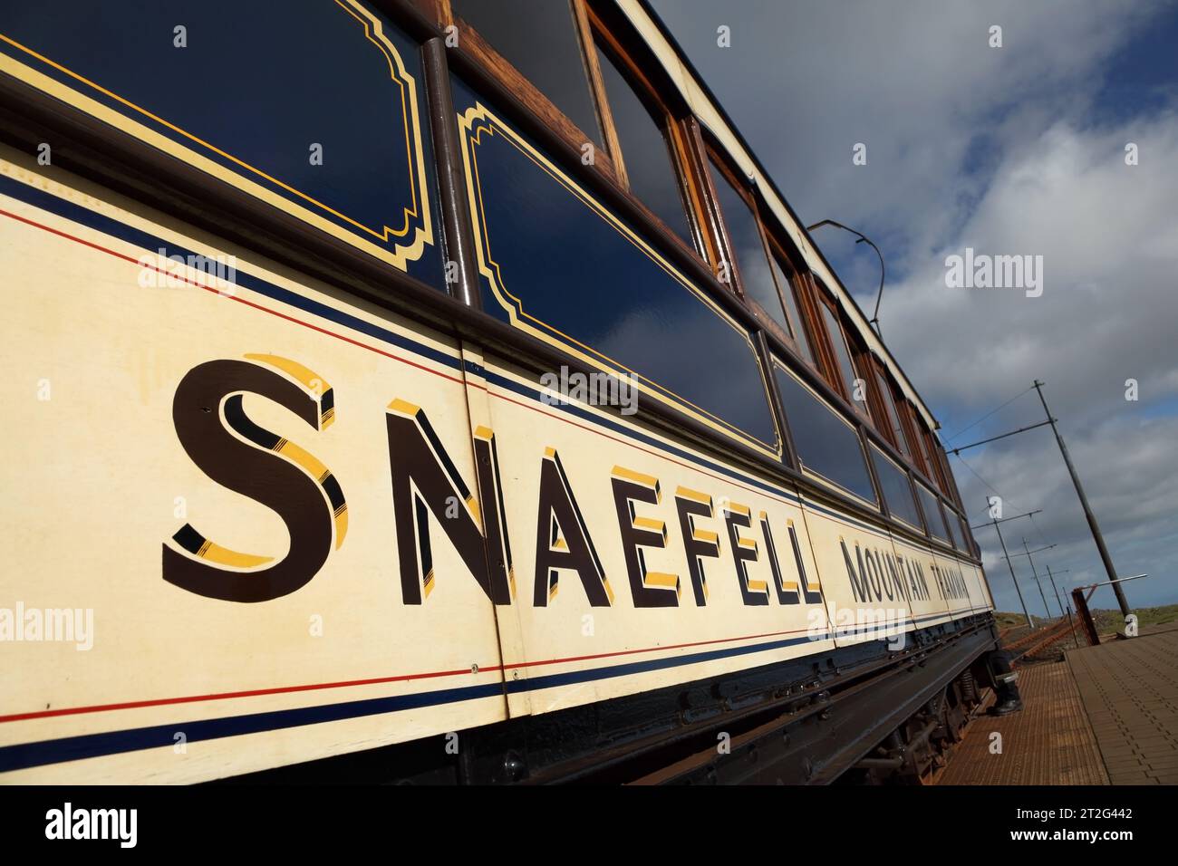 Snaefell Mountain Railway tram number 1 at Snaefell station, Isle of Man. Stock Photo