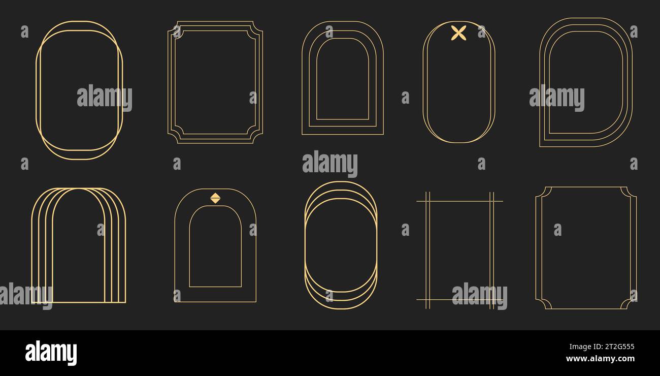 Boho Line Abstract Golden Frames Set Art Deco Stock Vector